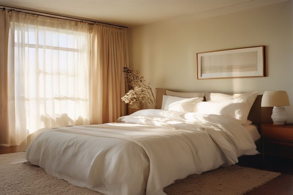 Freshly painted bedroom with soft neutral tones